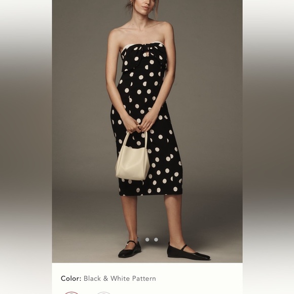 NWT new medium Anthropologie strapless bow midi dress black white polka dot - Picture 1 of 17